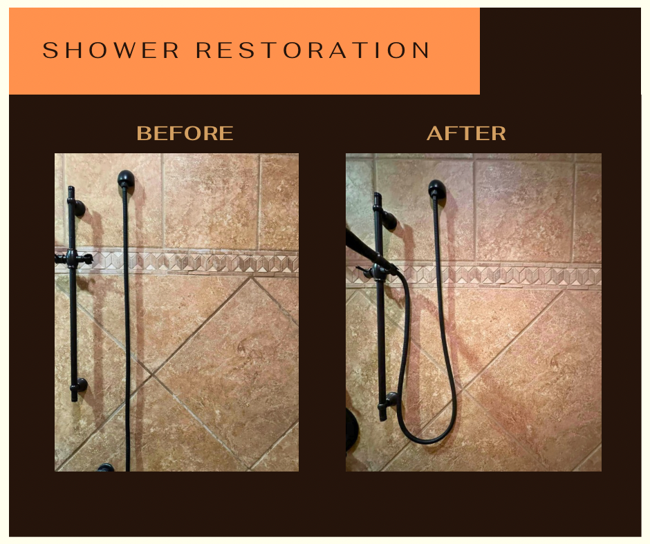 Shower grout color will go from dingy and discolored to clean and nright color. Renu also removed mold off the grout.
