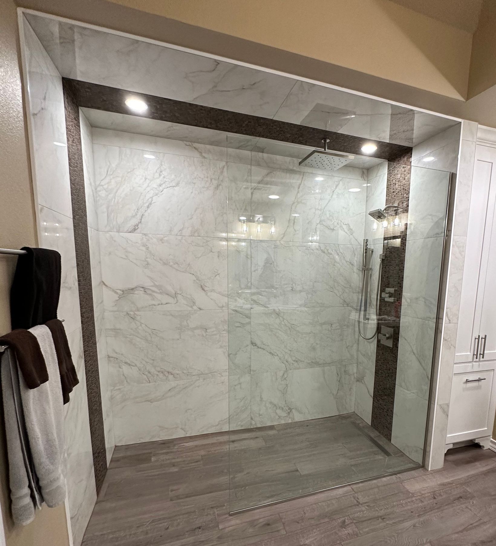 This stunning shower remodel was a key component of a complete bathroom renovation.