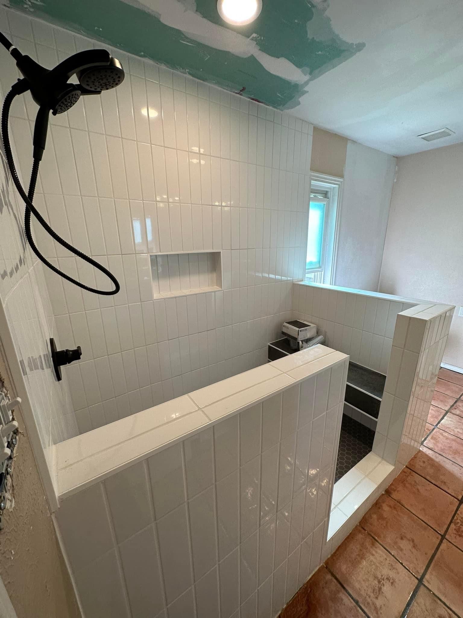 shower remodel and the floor in this picture is saltillo tile. 