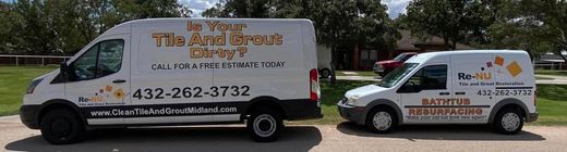 Re-Nu Tile and Grout Restoration Midland Texas. Has tile and grout cleaning vans and bathtub refinishing vans.