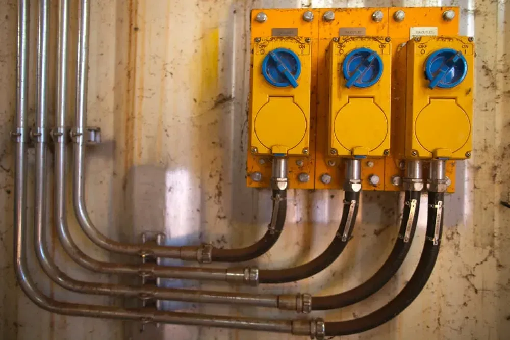 Three Industrial Yellow Electrical Outlets With Blue Switches — CH Electrics in Emerald, QLD