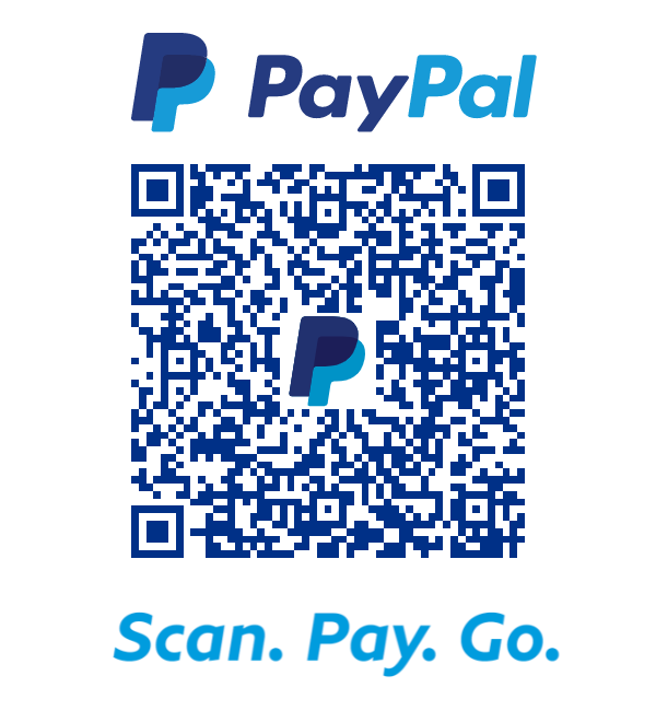 PayPal logo with blue QR code and “Scan. Pay. Go.” text