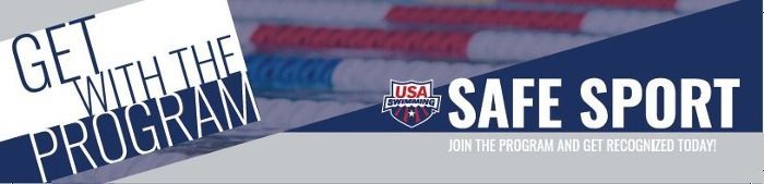 USADA Safe Sport banner with “Get with the Program” text over a blue, white, and red background