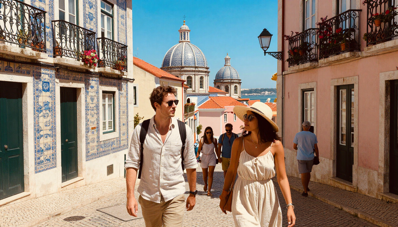 Viajeros explorando Lisboa en verano y disfrutando de la cultura y los barrios históricos de la ciudad.