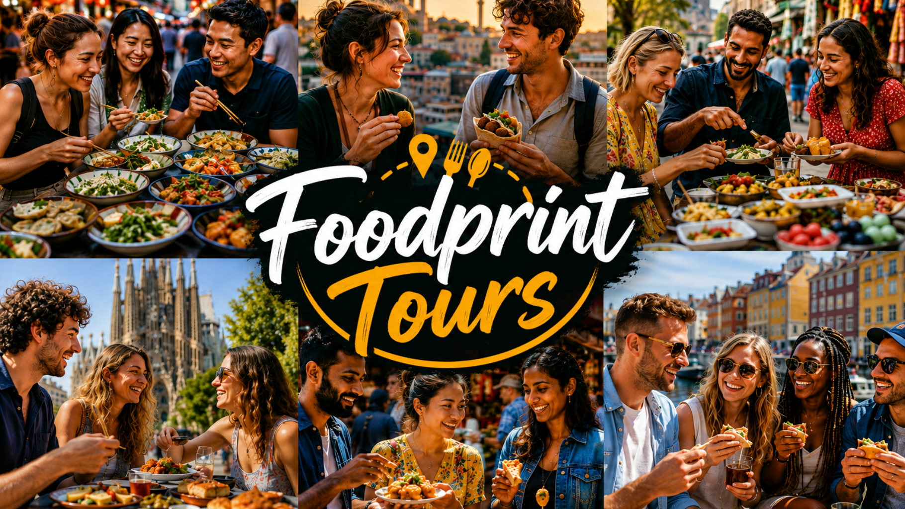 Travelers enjoying authentic local food tours in different cities around the world