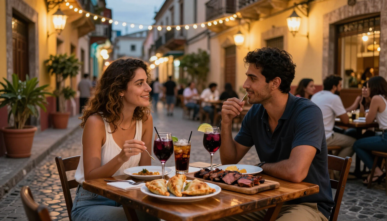 Bebidas argentinas comida local e atmosfera noturna em Palermo Buenos Aires