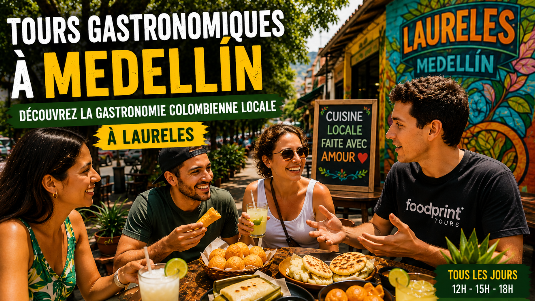 Voyageurs dégustant de la cuisine colombienne authentique et de la street food à Laureles Medellín