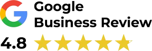 A google business review logo with four stars on a white background.