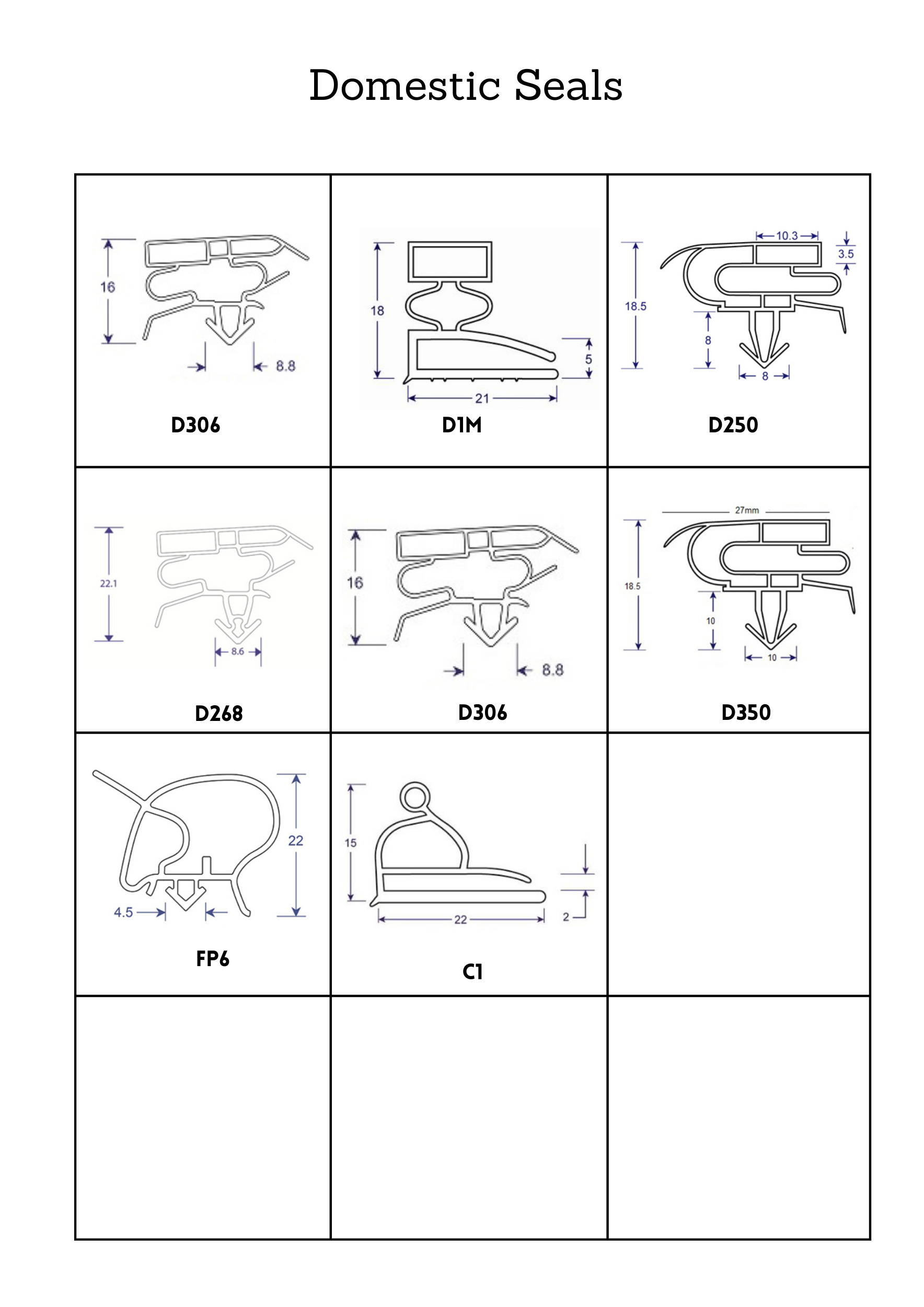 Profile Sheet with Diagrams and Item Codes for Domestic Seals, Pg 2