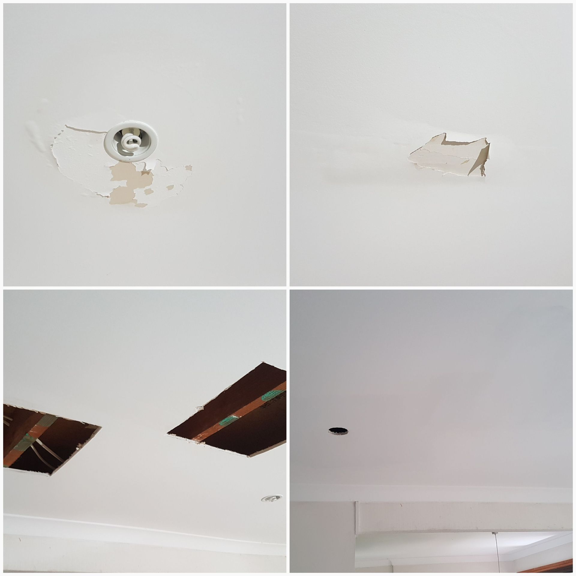 Four different images of holes in a ceiling — JAX Painting Services in Central Coast, NSW
