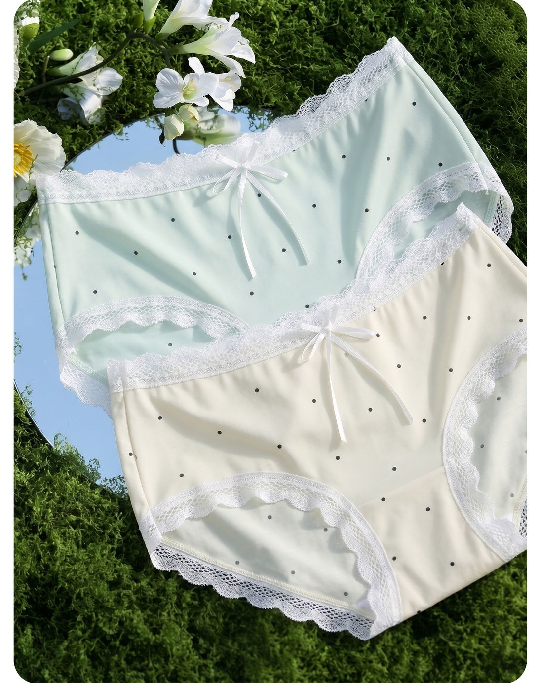 甜美冰絲蕾絲點點40-60KG中腰女內褲10件組