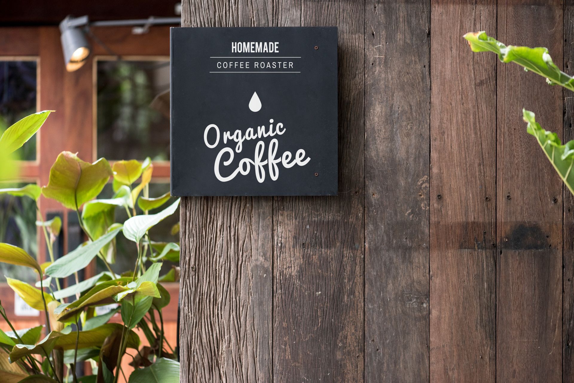 Sign at an organic coffee shop.