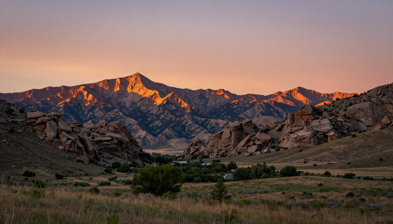 photorealistic serene Utah landscape near Provo at sunset mountains and quiet valley peaceful atmosphere