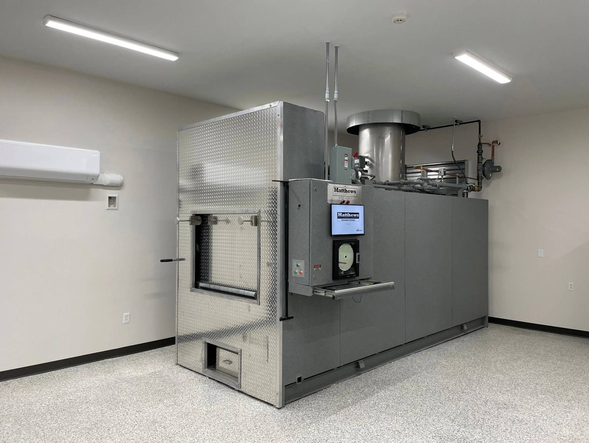 Inside a crematory with the cremation chamber in Utah County