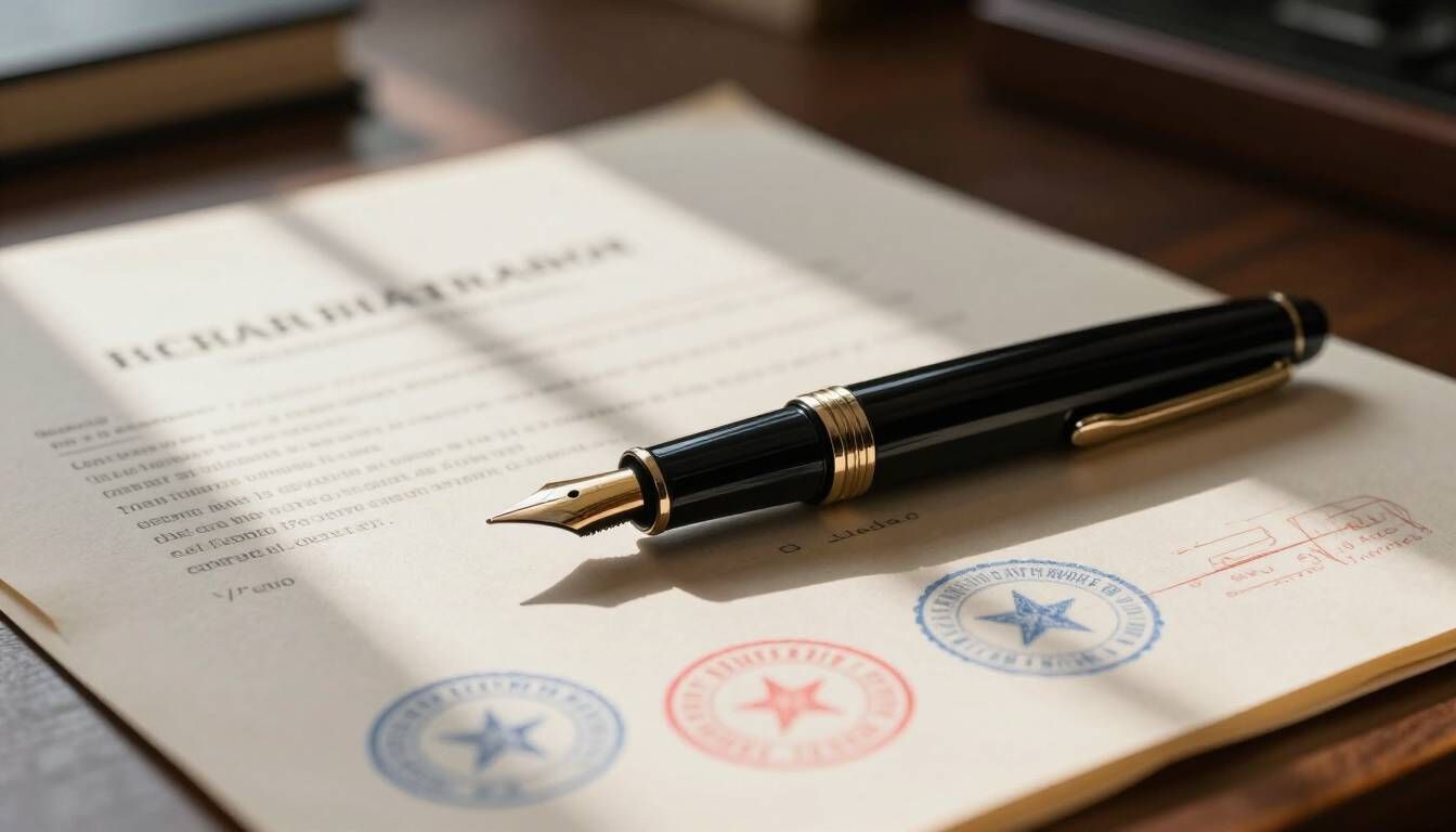Death certificate document with a fountain pen
