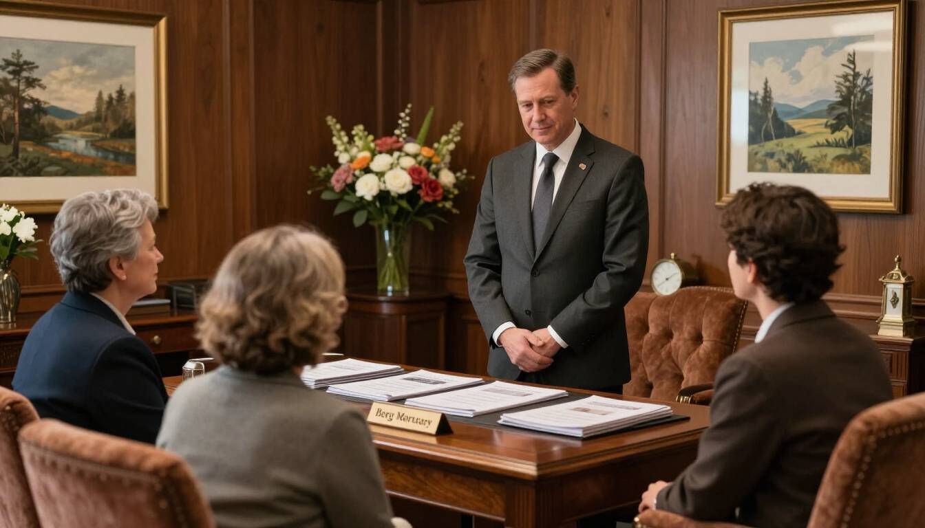 Funeral director consulting with a family in a mortuary office