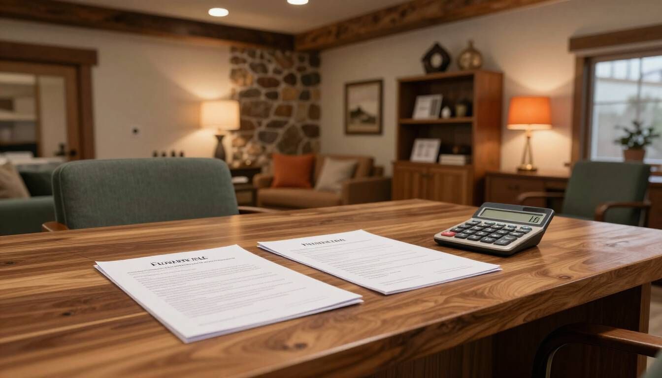 Funeral home consultation office with price list documents