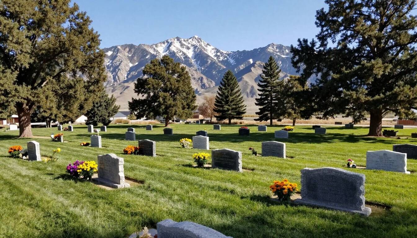 Utah cemetery with the Wasatch Mountains in the background