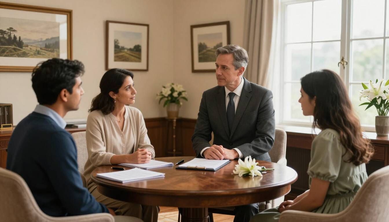 Funeral director giving guidance to a family