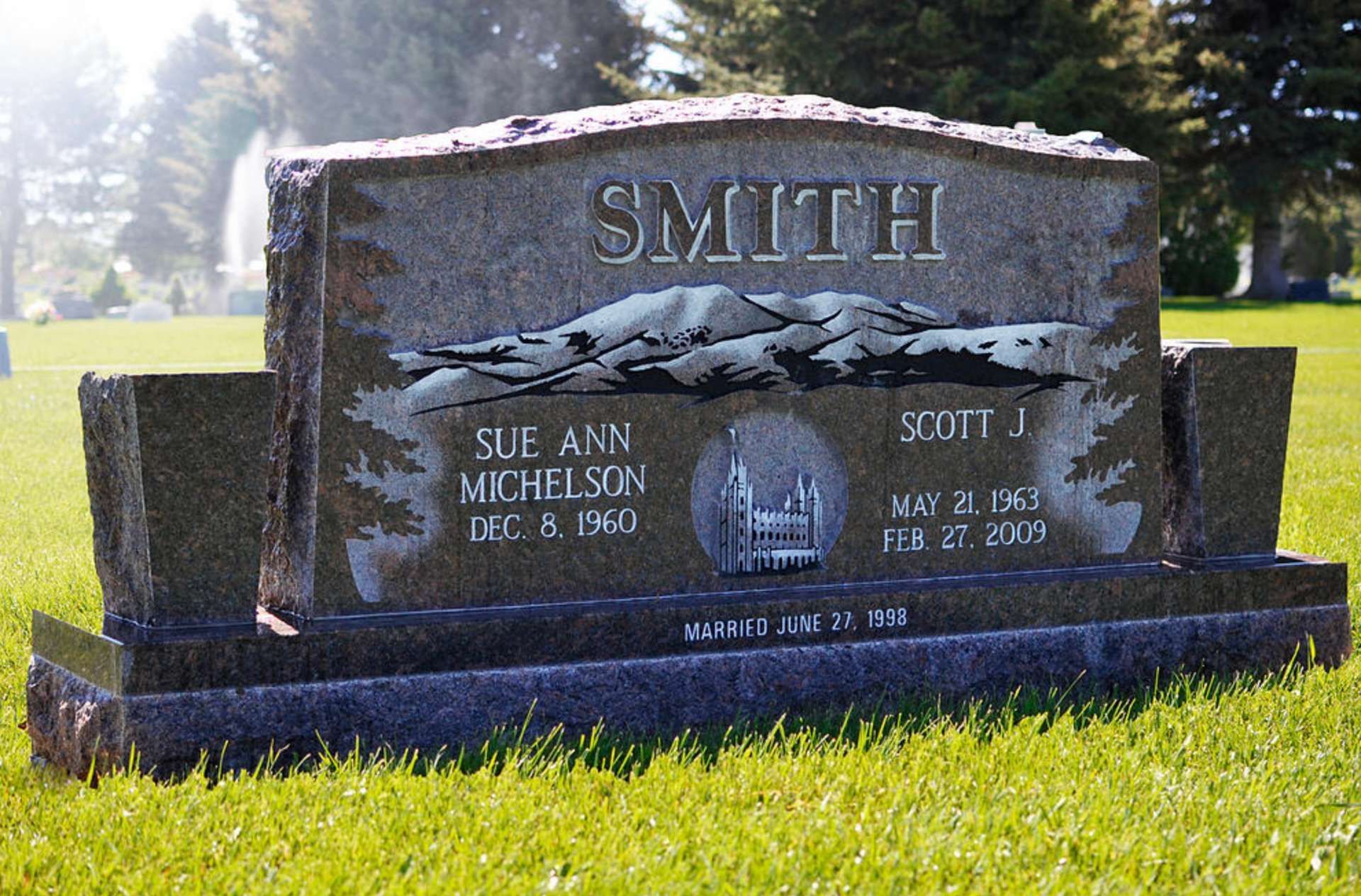 Upright granite family headstone from Utah Valley Monument