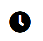 Black clock icon with white hands and a white hour mark on a black circle
