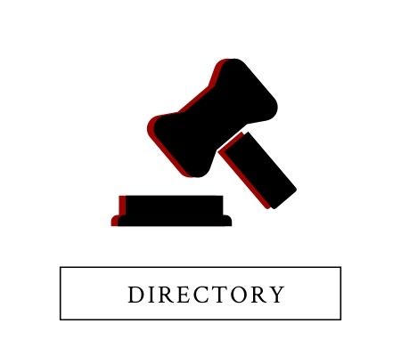 Black gavel above a pedestal with the word “DIRECTORY” in a bordered box beneath it