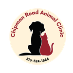 Chipman Road Animal Clinic logo: dog and cat silhouettes, phone number 816-524-1886.