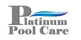 Platinum Pool Care logo with gray text and a blue wave accent