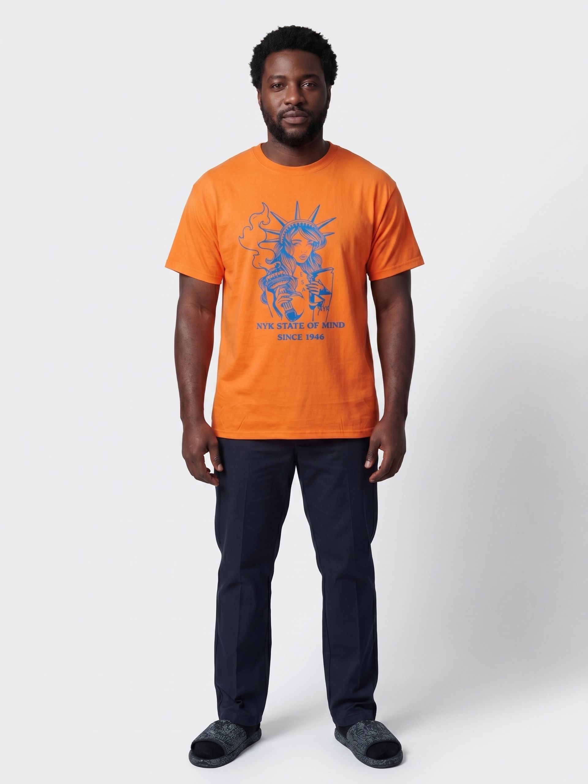 NYK State of Mind Tee – Orange & Royal Blue