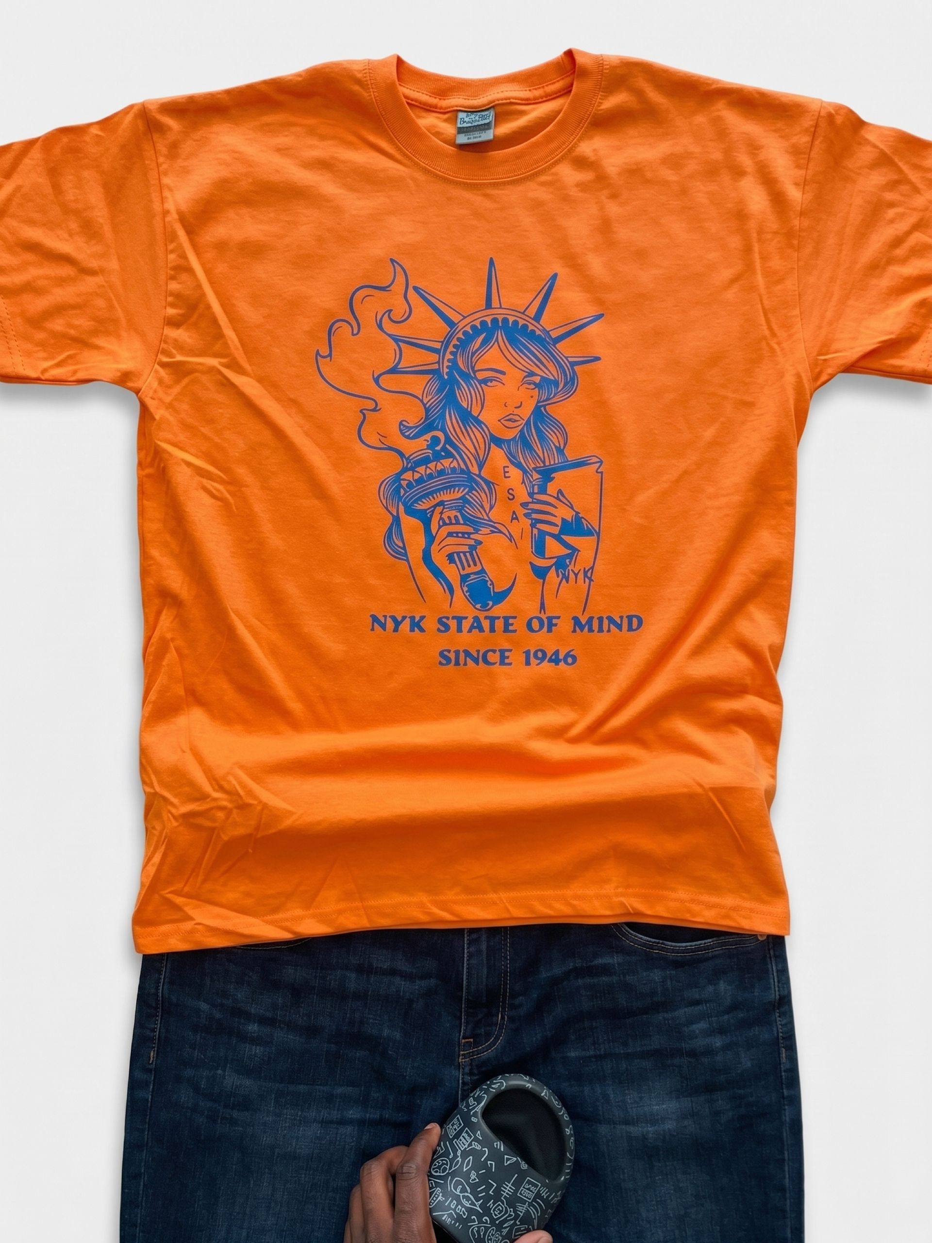 NYK State of Mind Tee – Orange & Royal Blue