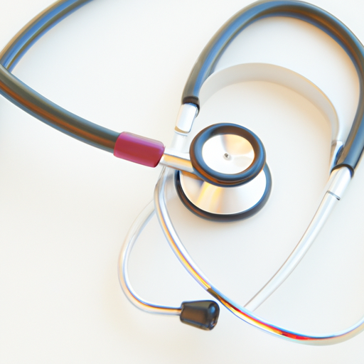 Stethoscope on a white surface, black tubing, silver and red details.