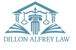 Dillon Alfrey Law logo with blue courthouse, scales of justice, and open book graphic