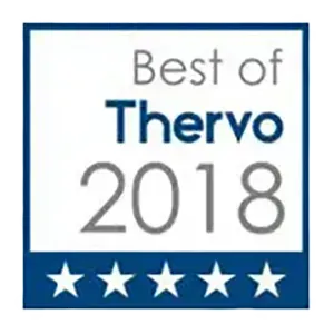 Best of Thervo 2018 badge with blue border and five white stars