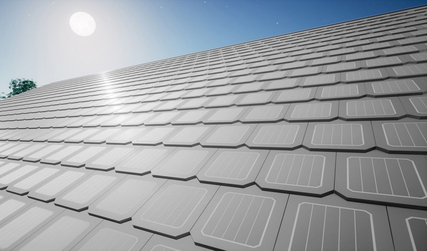 A roof with a lot of tiles and solar panels on it