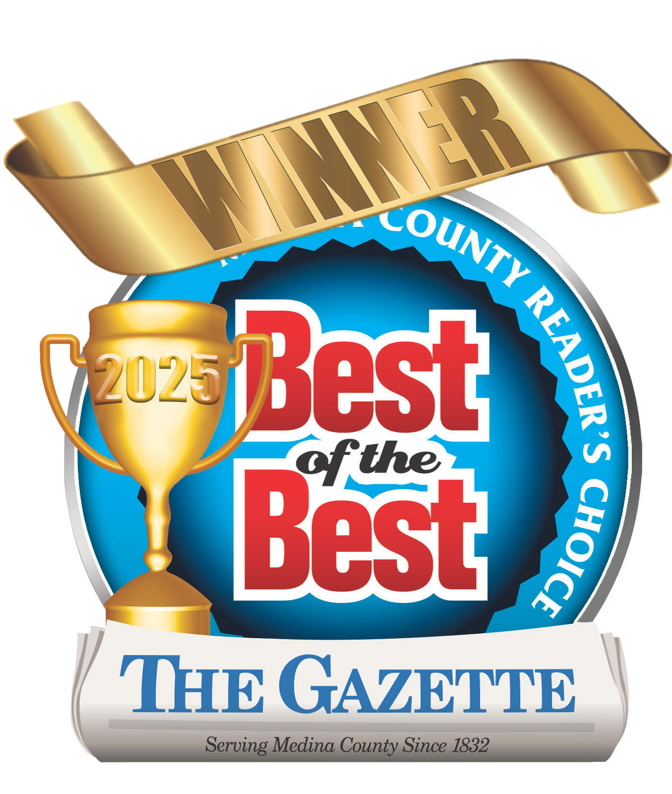 2025 Best of the Best winner seal for The Gazette, featuring a gold trophy and banner on a blue circular background.