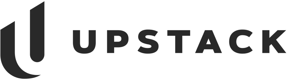 Upstack logo with black stylized “U” icon and wordmark on a white background