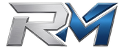 Stylized silver and blue RM logo on a white background
