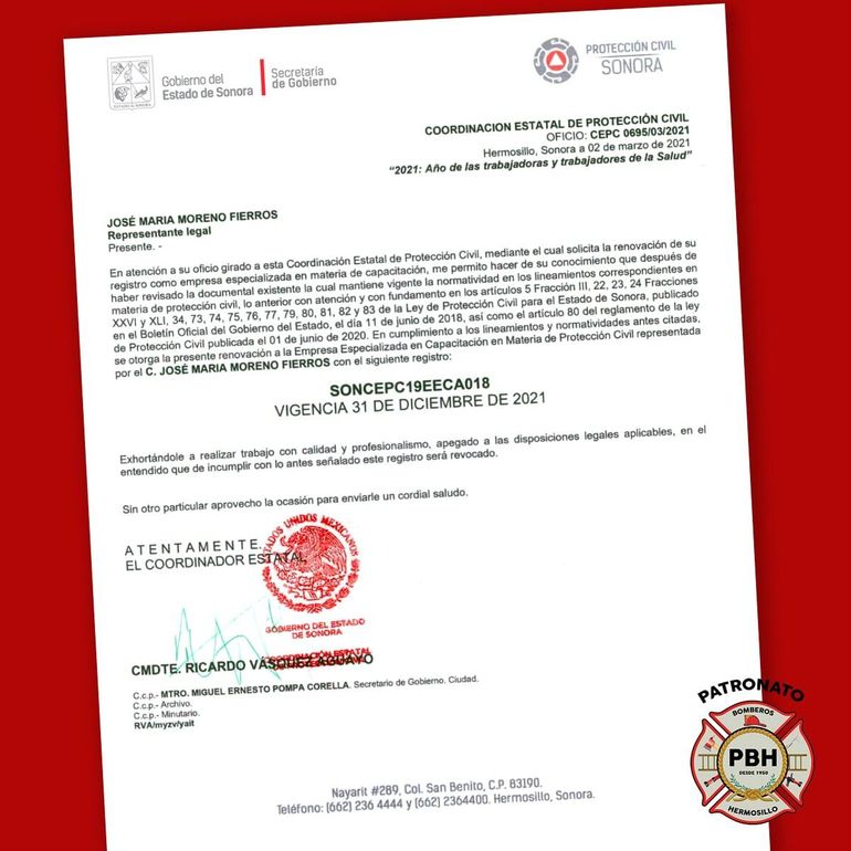 PATRONATO DE BOMBEROS DE HERMOSILLO - primeros auxilios