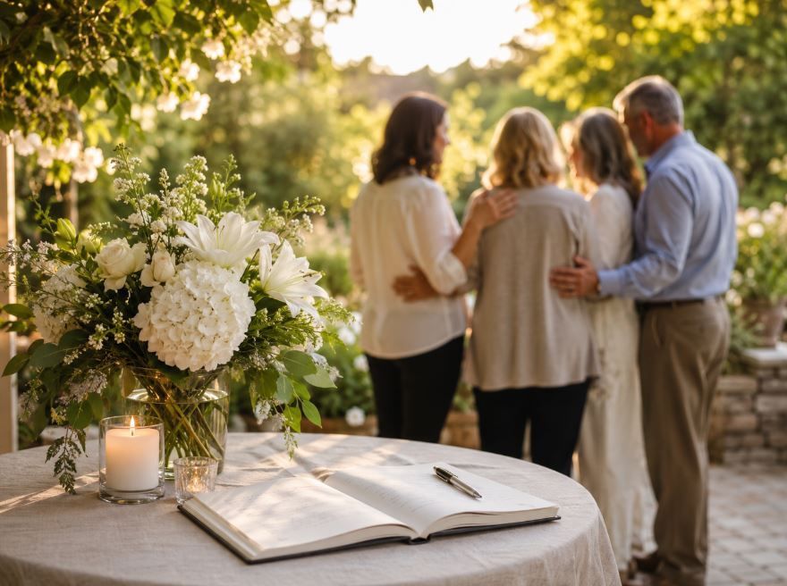 Family sharing comfort at a garden service from funeral homes in Newtown Square, PA