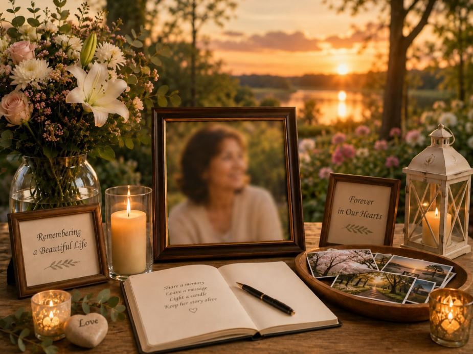 Life celebration display with portrait and keepsakes, cremation services Upper Darby, PA