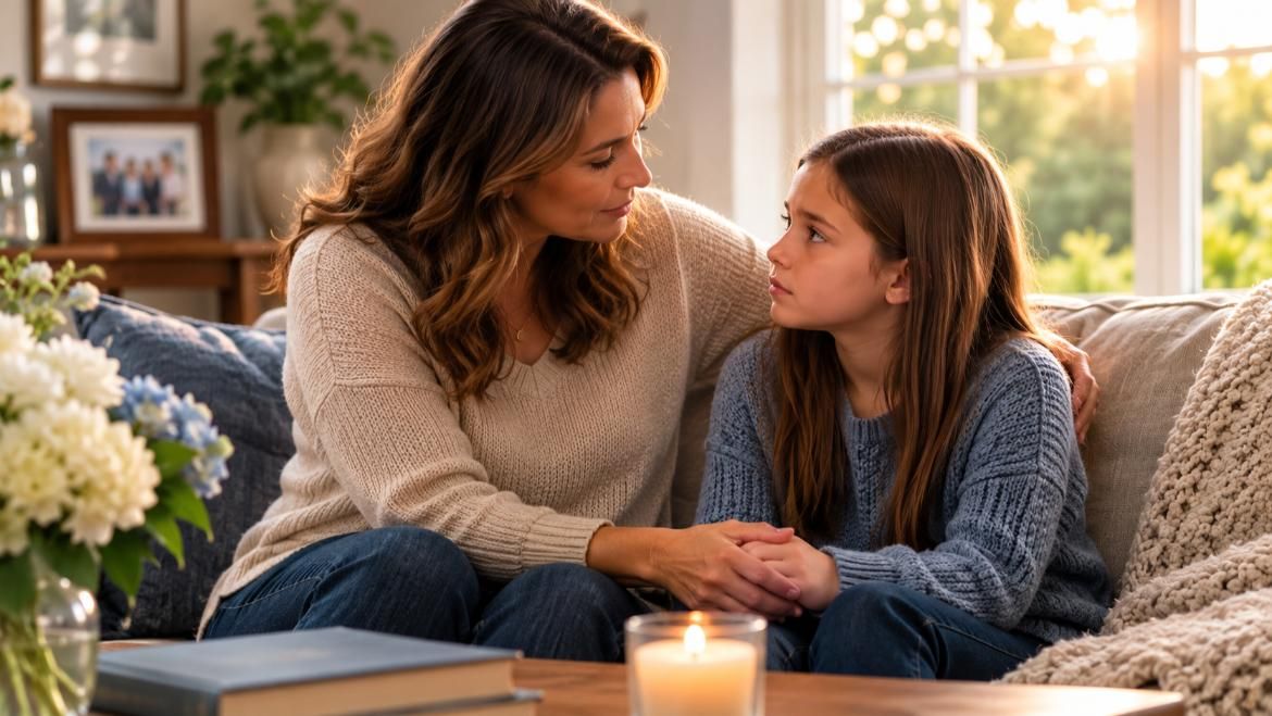 Mother and child share a caring conversation after loss, cremation services Upper Darby, PA