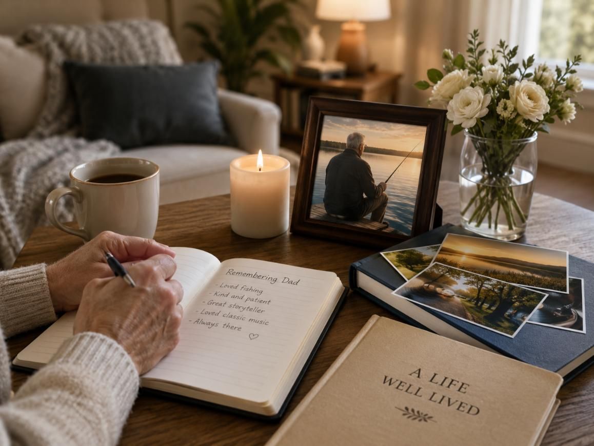 Journal and keepsakes on table for planning a direct cremation services Downingtown, PA