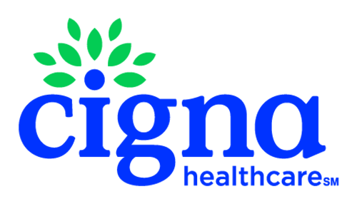 Cigna Healthcare logo with blue text and green leaf emblem
