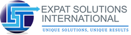 Expat Solutions International logo with blue globe icon and gray text, plus tagline “Unique Solutions, Unique Results”