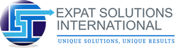 Expat Solutions International logo with blue globe icon and gray text, plus tagline “Unique Solutions, Unique Results”