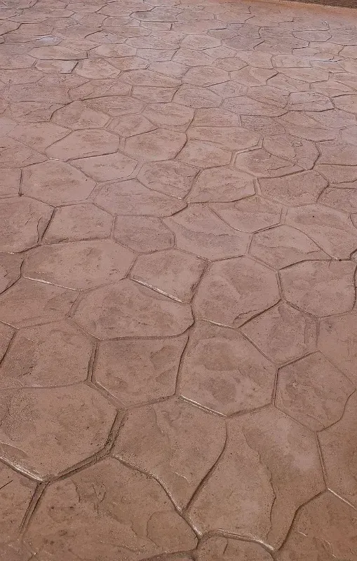 a close up of a stamped concrete floor with a geometric pattern in Bellingham Washington.