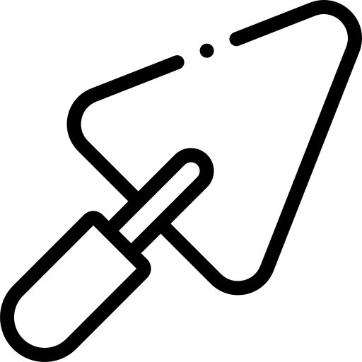 A black and white icon of a trowel on a white background.