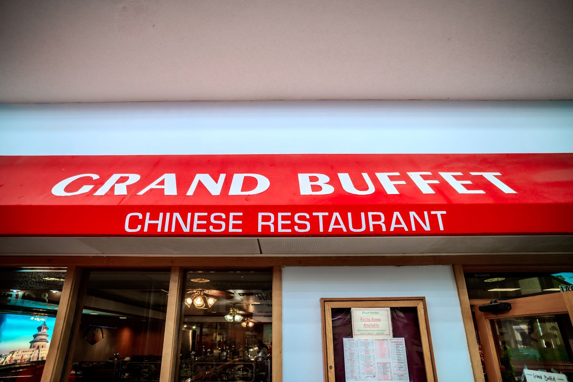 Red awning with 