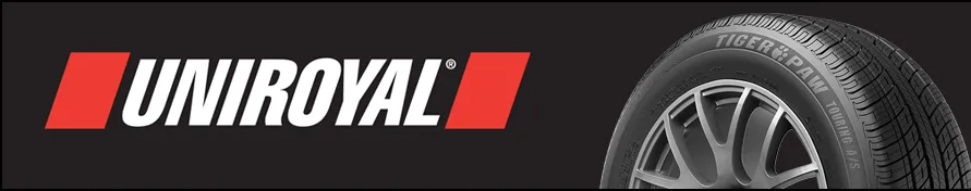 UNIROYAL logo with a tire on a dark background
