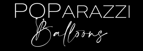 A black background with white text that says poparazzi balloons.